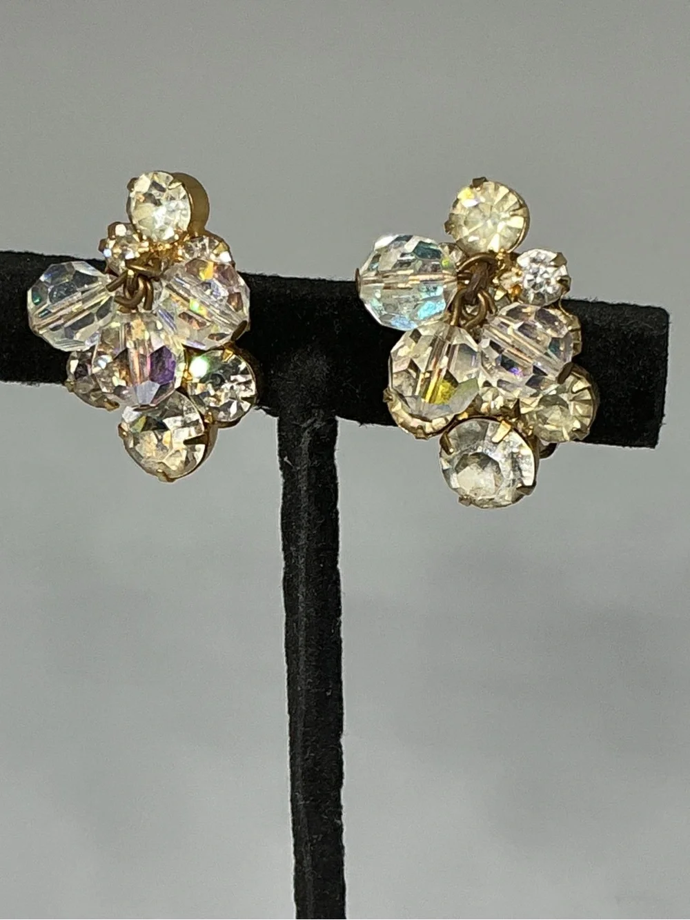 VTG Juliana AB Crystal Rhinestone Cha Cha Leaf Brooch Clip Earring Set Verified